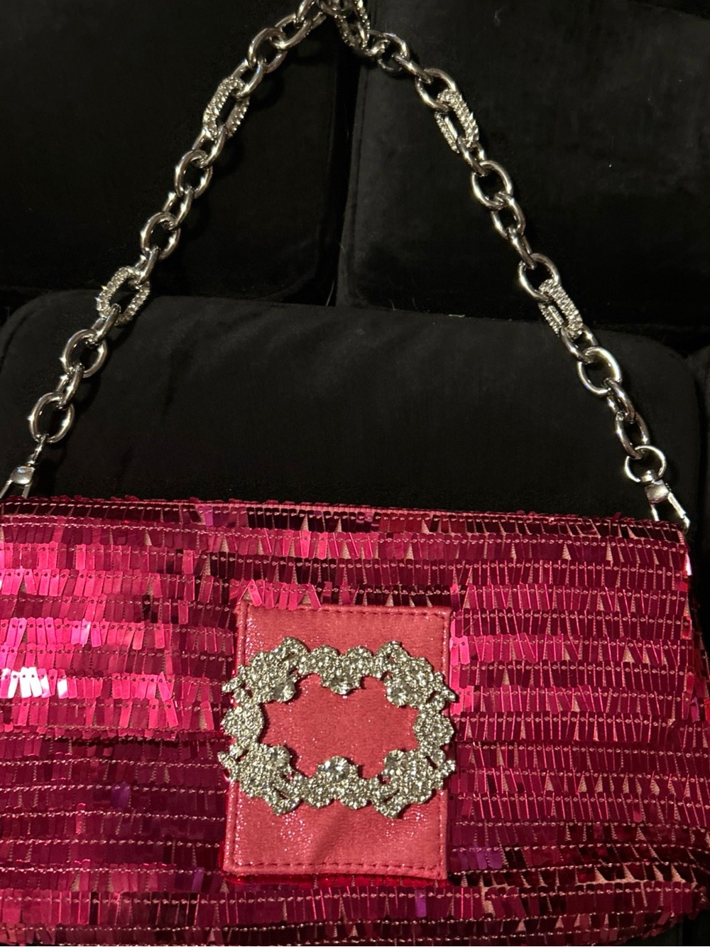 Nina Sparkling Hot Pink Sequin Evening Bag Bagette